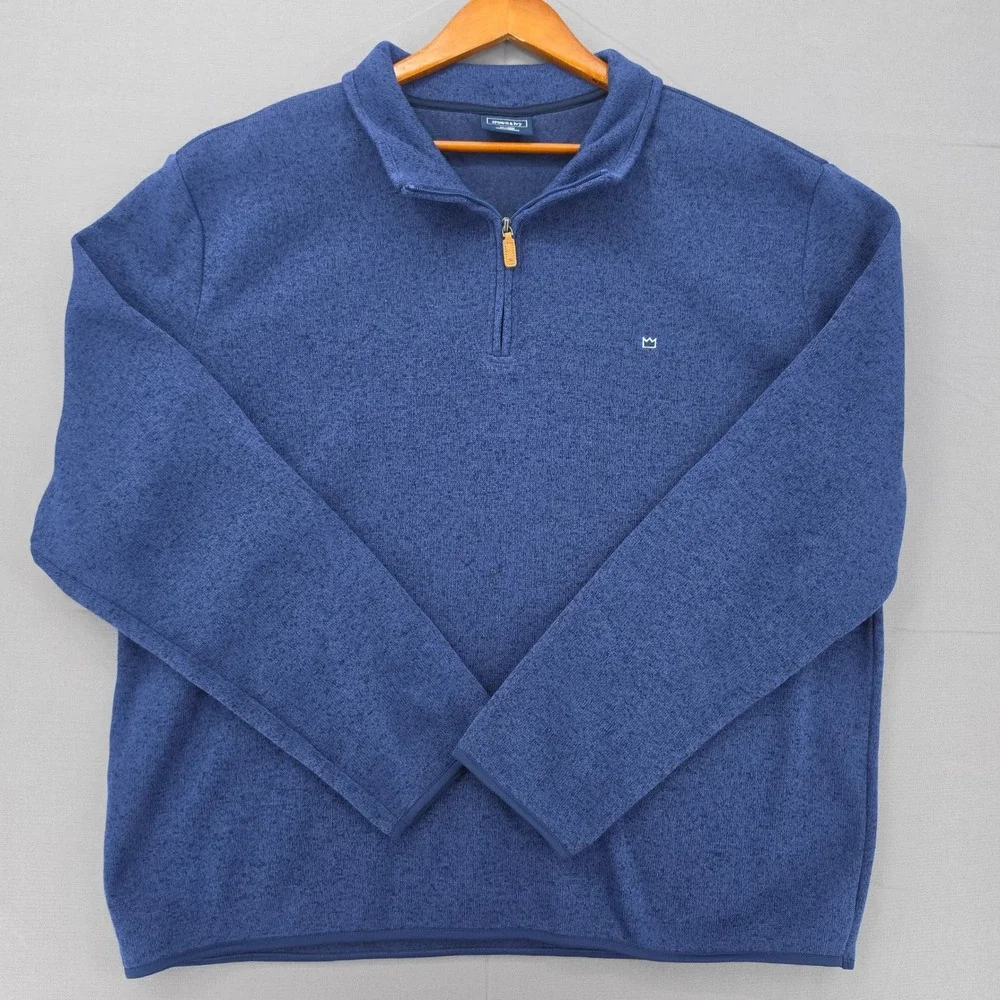 Crown & Ivy Mens XXL Blue Heathered Quarter Zip Pullover Sweater Mock Neck Logo
